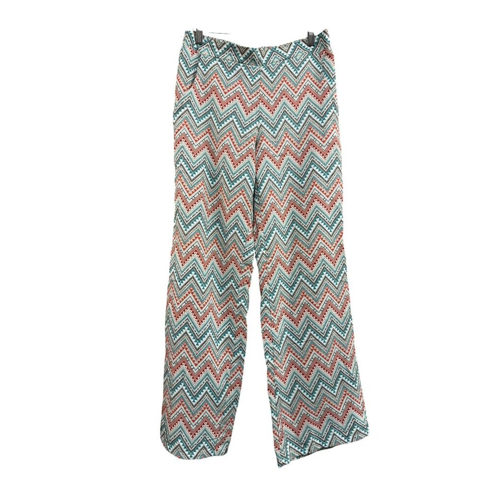 A. Byer Zigzag Pattern Wide-Leg Pants L Multicolor Elastic Waist Lightweight